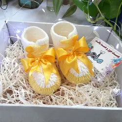 پاپوش ساقدار قلاب بافی دخترانه طرح پاپیون