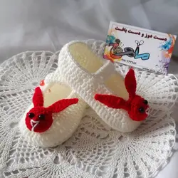 پاپوش قلاب بافی دخترانه طرح خرگوش 2