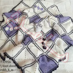 پتو نوزادی قلاب بافی آستر دار ، مدل شکوفه(سفارشی)