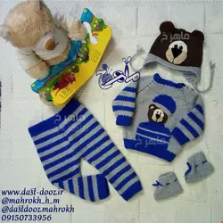 ست بلوز،شلوار،کلاه و پاپوش دستبافت ضخیم،طرح خرسی(سفارشی)