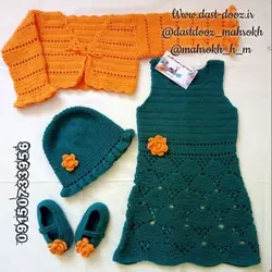 سرویس قلاب بافی مدل زمرد، سارافن، کت، کلاه و پاپوش(سفارشی)