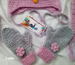 ست قلاب بافی  شال ،کلاه و دستکش مدل جغدی2(سفارشی)