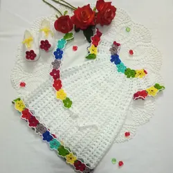 ست قلاب بافی دخترانه،سارافون و پاپوش و تل سر طرح بهار(سفارشی)