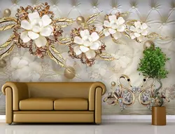 پوستر دیواری سه بعدی گل سفید و طلایی لوکس کد wp-lux-152