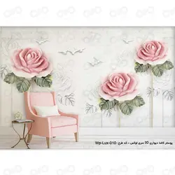 پوستر دیواری سه بعدی طرح گل رز صورتی سری لوکس 2018 کد wp-lux-010