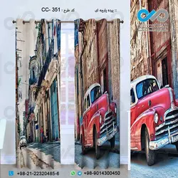 پرده پارچه ای سه بعدی طرح خودرو کلاسیک قرمز -کدCC-351