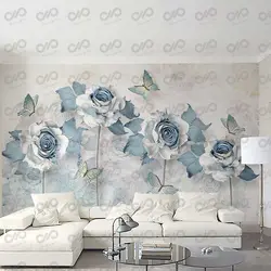 پوستر دیواری سه بعدی لوکس طرح گل رز آبی کد wp-lux-001