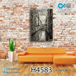 تابلو دیواری دکوپیک با طرح آب بین ساختمان ها- کد H4583 مستطیل عمودی