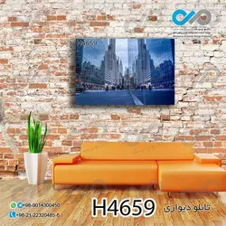 تابلو دیواری دکوپیک با طرح نمای نزدیک یک ساختمان وخیابان- کد H4659 مستطیل افقی