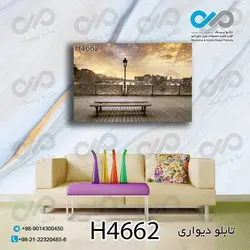 تابلو دیواری دکوپیک با طرح نیمکت روبروی دریا- کد H4662 مستطیل افقی