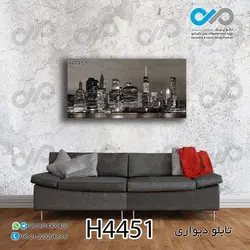 تابلو دیواری دکوپیک باطرح ساختمان ها کنار آب درشب- کد H4451 مستطیل افقی