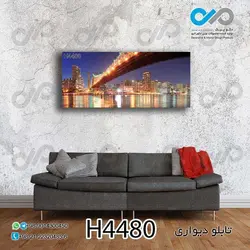 تابلو دیواری دکوپیک باطرح ساختمان ها و پل کنار آب- کد H4480 مستطیل افقی