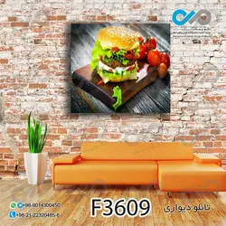 تابلو دیواری دکوپیک فست فود طرح همبرگر-F3609مربع