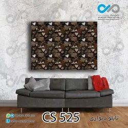 تابلو دیواری دکوپیک کافی شاپ با طرح دانه های قهوه و قلب ها- کد CS_525 مستطیل افقی