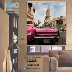 پرده شید رول سه بعدی پذیرایی طرح خودروهای کلاسیک-صورتی- کدCC338