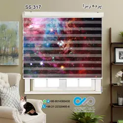 پرده زبرا سه بعدی پذیرایی - طرح کهکشان چند رنگ - کد ss317