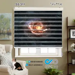 پرده زبرا سه بعدی پذیرایی - طرح کهکشان رنگ مشکی - کد ss311