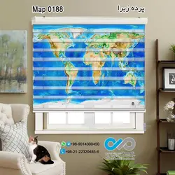 پرده زبرا تصویری پذیرایی - با تصویر نقشه چند رنگ زمینه آبی - کدMap 0188