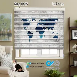 پرده زبرا تصویری پذیرایی - با تصویر نقشه رنگ آبی نفتی - کدMap 0185