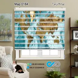 پرده زبرا تصویری پذیرایی - با تصویر نقشه طرح سبز زمینه آبی - کدMap 0184