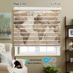 پرده زبرا تصویری پذیرایی - با تصویر نقشه رنگ کرم قهوه ای - کدMap 0183