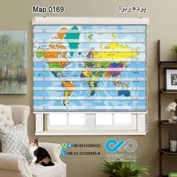 پرده زبرا تصویری پذیرایی - با تصویر نقشه چند رنگ با زمینه آبی - کدMap 0169