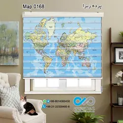 پرده زبرا تصویری پذیرایی - با تصویر نقشه رنگ آبی - کدMap 0168