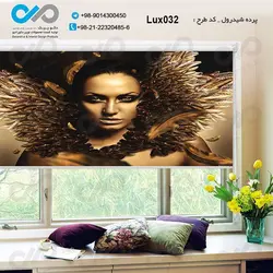 پرده شید رول پذیرایی لوکس با تصویرچهره زن با پر- کد Lux032