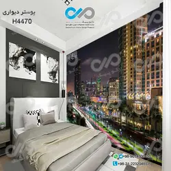 پوستر دیواری تصویری اتاق خواب با تصویربلوارو ساختمان های بلند-شب -کدH4470
