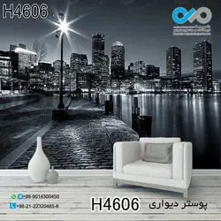 پوستر دیواری تصویری پذیرایی با تصویر برج های کنار دریا درشب-کد-H4606