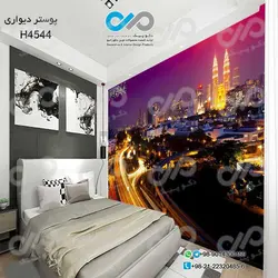 پوسترتصویری اتاق خواب با تصویر خیابان وساختمان ها ازبالا-شب-کد-H4544