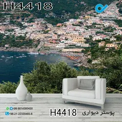 پوسترسه بعدی دیواری-پذیرایی-با تصویرخانه های کوهپایه ای کناردریا وجنگل-کد -H4418