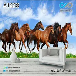 کاغذ دیواری 3بعدی با طرح اسب های زیبا زیر آسمان کد A 1558