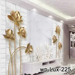 پوستر دیواری سه بعدی - پشت تلویزیون - طرح گل طلایی و قو - کد wp-lux-225