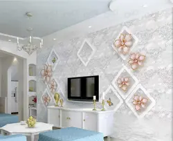 پوستر دیواری - پشت تلویزیون - طرح گل های نگین دار - کدwp-lux-228