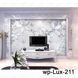 پوستر کاغذ دیواری - پشت تلویزیون - طرح گل های نگین دار - کد wp-lux-211