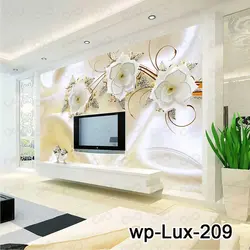 پوستر دیواری سه بعدی - پشت تلویزیون - طرح گل های نگین دار - کد wp-lux-209