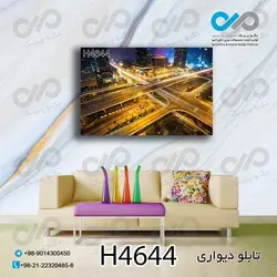 تابلو دیواری دکوپیک با طرح ساختمان ها واتوبان درشب- کد H4644 مستطیل افقی