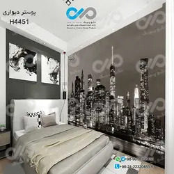 پوستردیواری تصویری اتاق خواب با تصویر برج های بلندچراغ روشن- دریا-شب-کدH4451