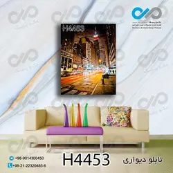 تابلو دیواری دکوپیک با طرح ساختمان هاوخیابان درشب- کد H4453 مستطیل عمودی