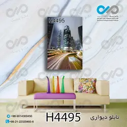 تابلو دیواری دکوپیک با طرح ساختمان هاوخیابان ها- کد H4495 مستطیل عمودی