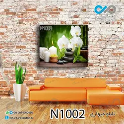 تابلو دیواری دکوپیک طبیعت طرح گل و سنگ و شمع - کد N1002 مربع