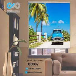 پرده شید رول سه بعدی پذیرایی طرح خودروکلاسیک-آبی- کدCC337