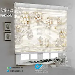 پرده زبرا تصویری لوکس با تصویر گل های مرواریدی و قوها-کد Lux307