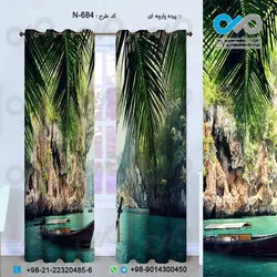 پرده پارچه ای سه بعدی طبیعت طرح قایق دررودخانه و صخره های بلند-کدN-684