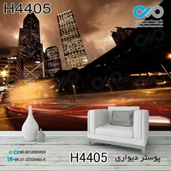 پوستردیواری تصویری پذیرایی باتصویرجاده و ساختمان ها شب-کد4405