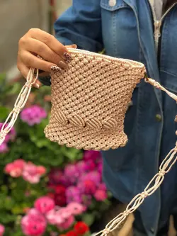 کیف مکرومه ای استوانه ای 4برگ تک😍