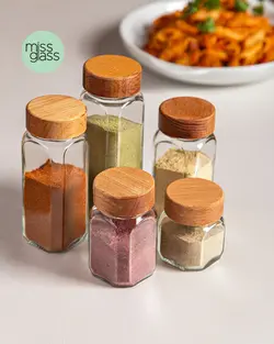 ادویه پاش مینی چهارگوش درب چوبی میس گلس