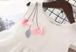 سارافون سفید نخی گل صورتی