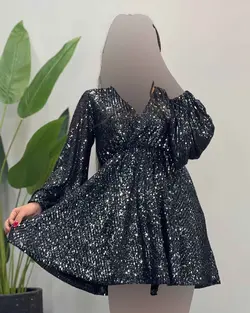 پیراهن کمرکش پولکی - کد 3436